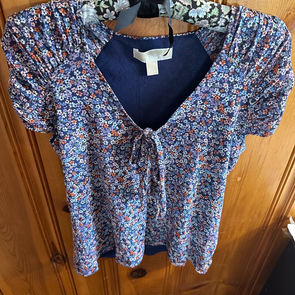 Michael Kors Floral Blue and Orange Blouse